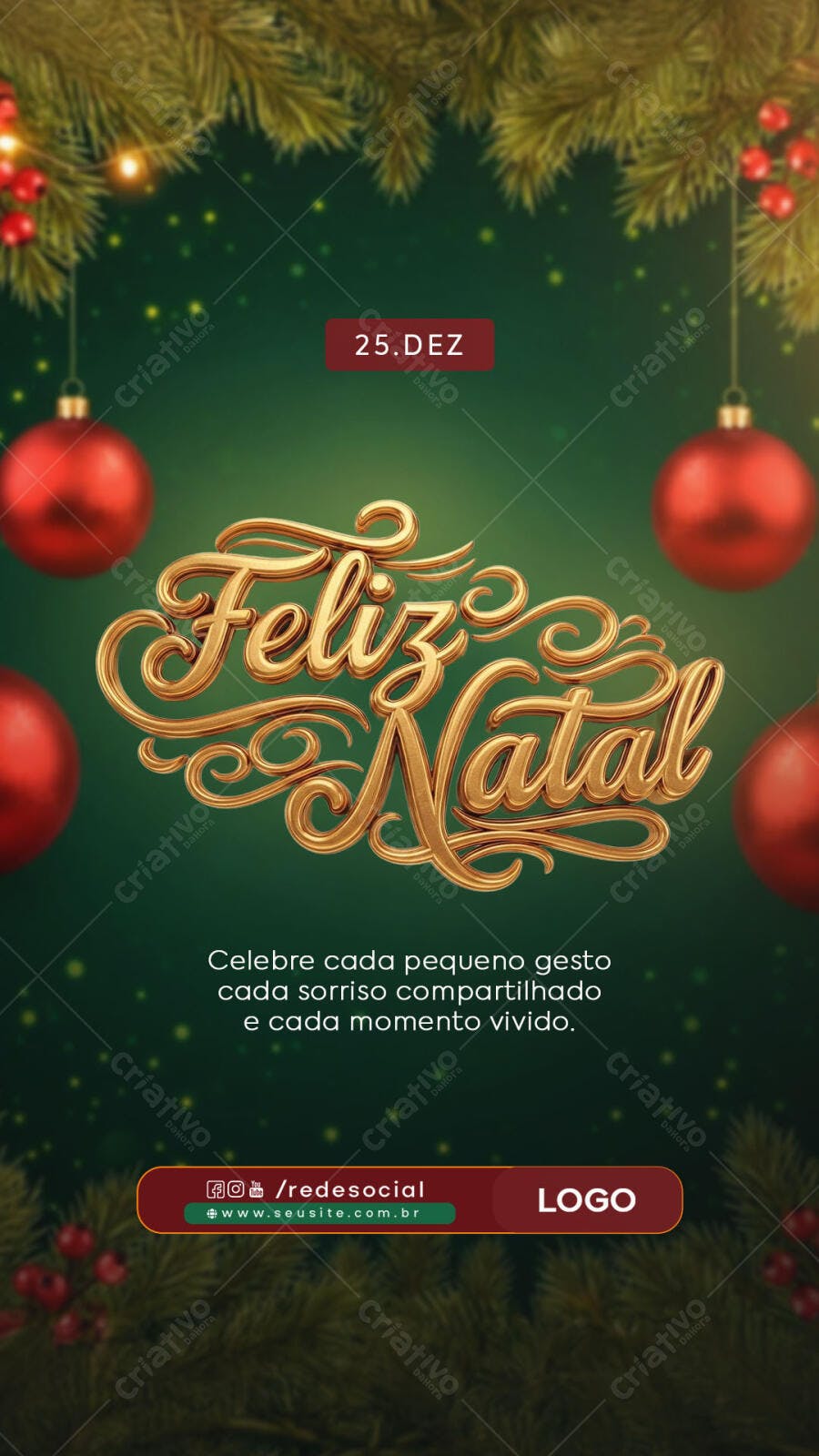 Flyer Feliz Natal Dourado para Redes Sociais PSD Editável