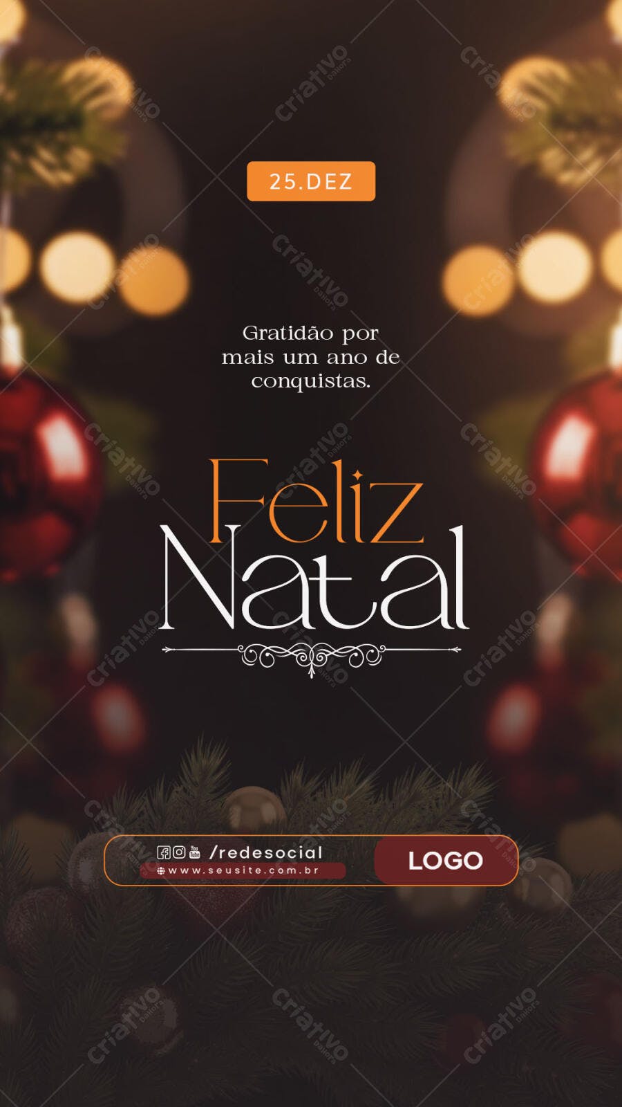 Post Instagram de Natal com Feliz Natal e Gratidão PSD Editável