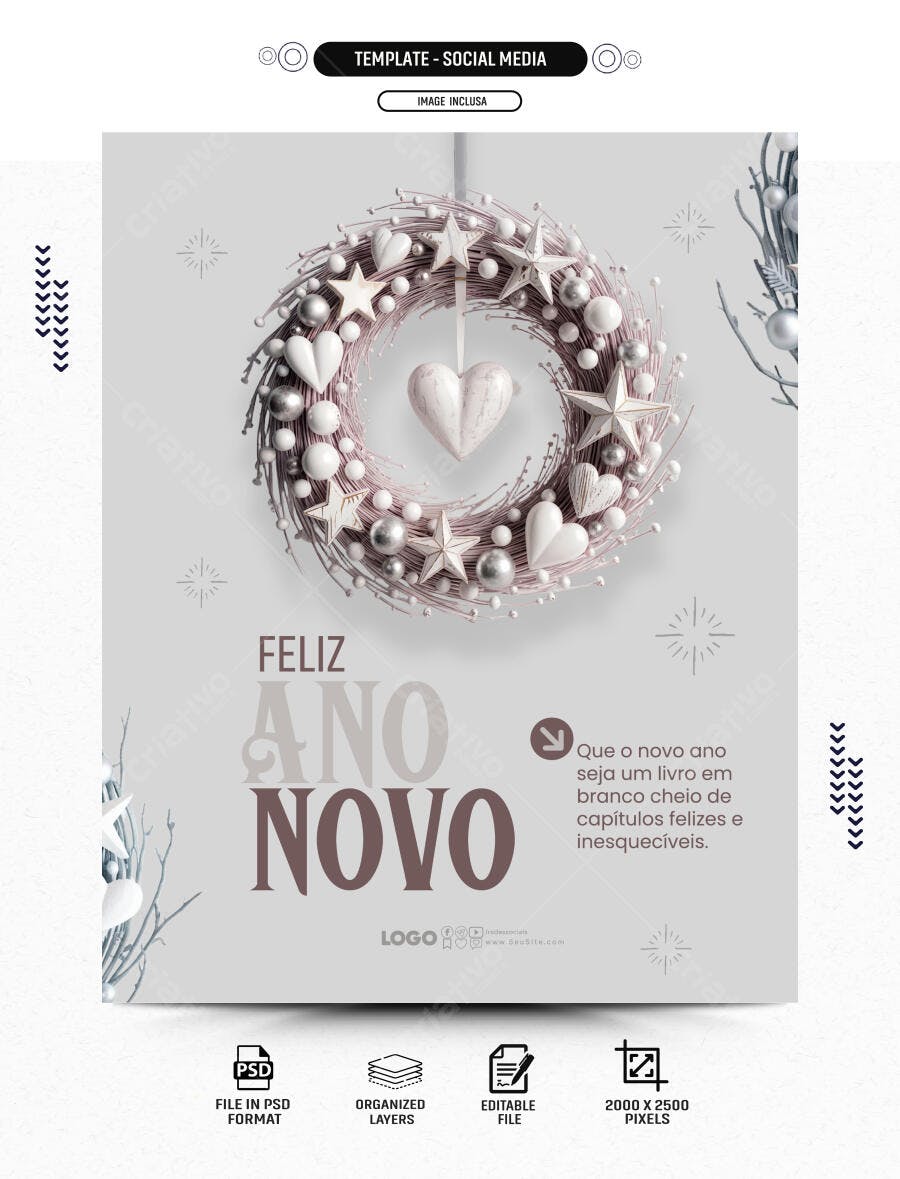 Post para Redes Sociais Feliz Ano Novo PSD Editável