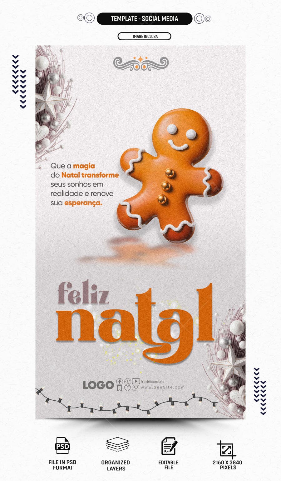 Postagem Redes Sociais para Feliz Natal Gingerbread PSD Editável