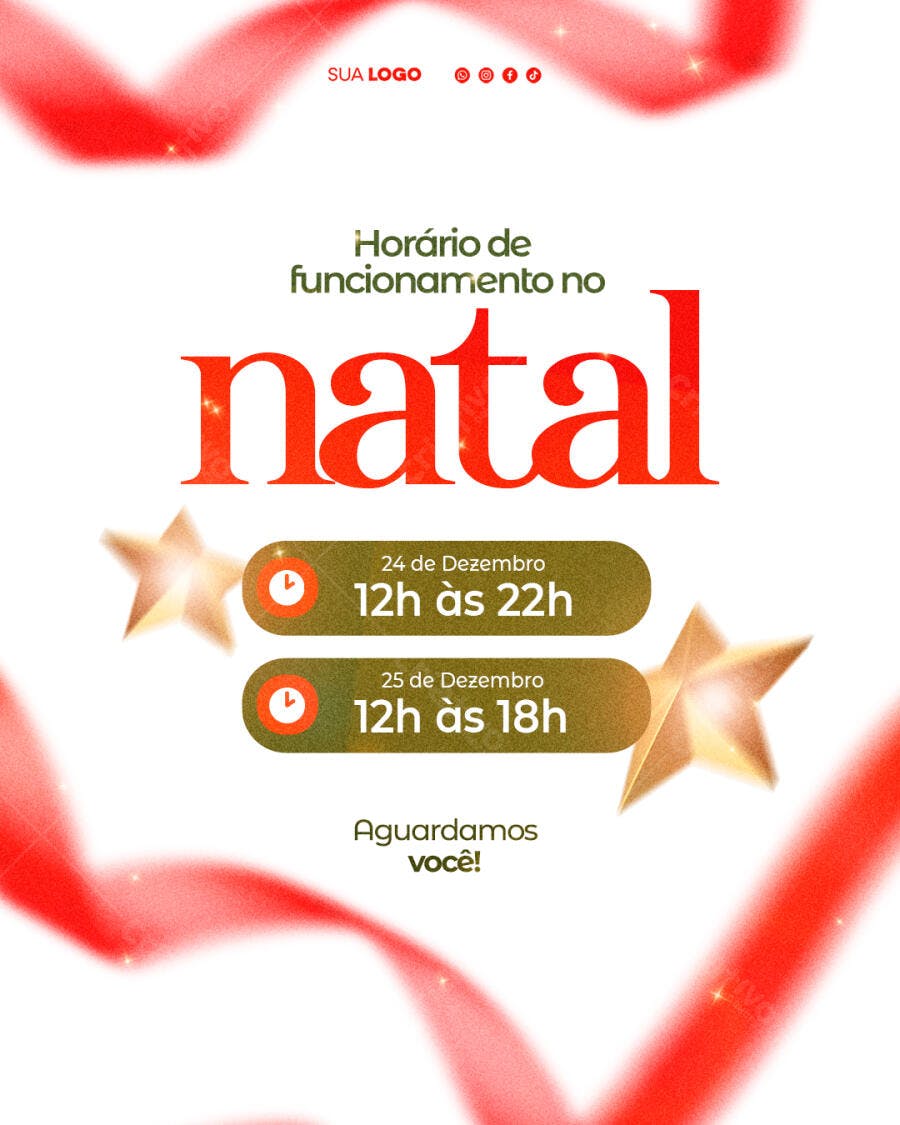 Flyer Horário Funcionamento Natal Estrelas Douradas PSD Editável