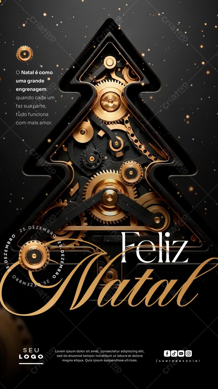 Flyer Natal Engrenagens Douradas Feliz Natal PSD Editável