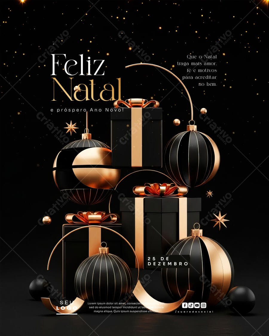 Post Social para Feliz Natal e Ano Novo PSD Editável