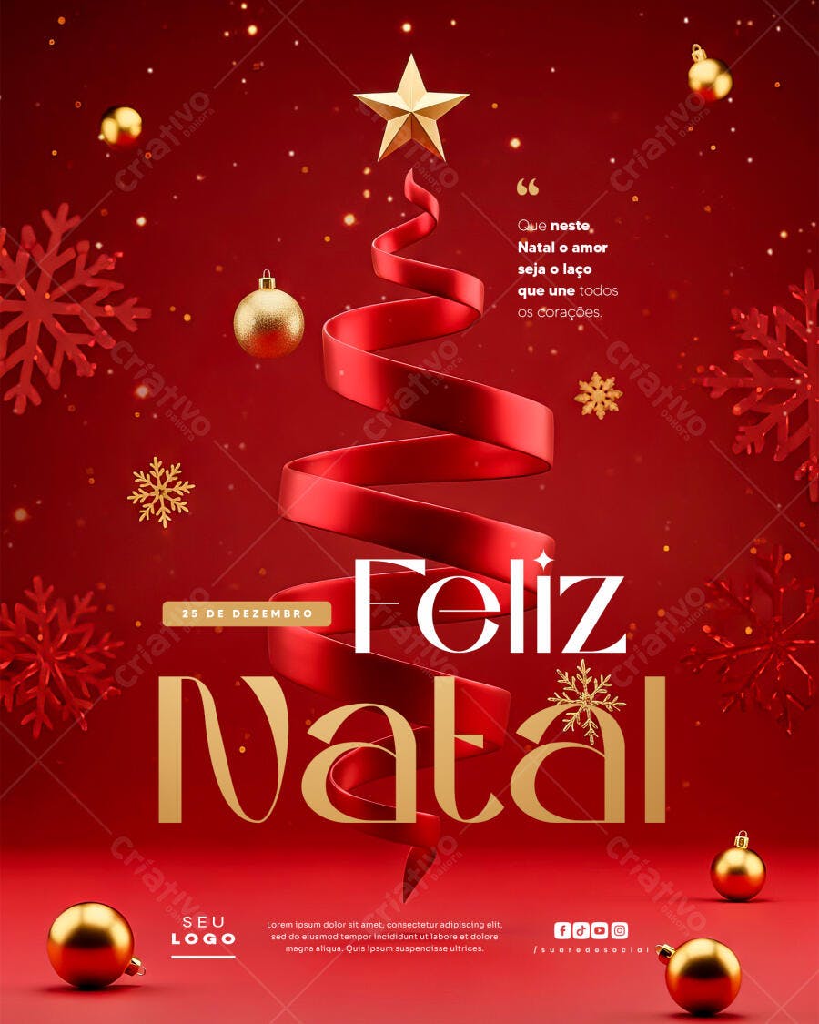 Flyer para Feliz Natal Vermelho e Dourado PSD Editável
