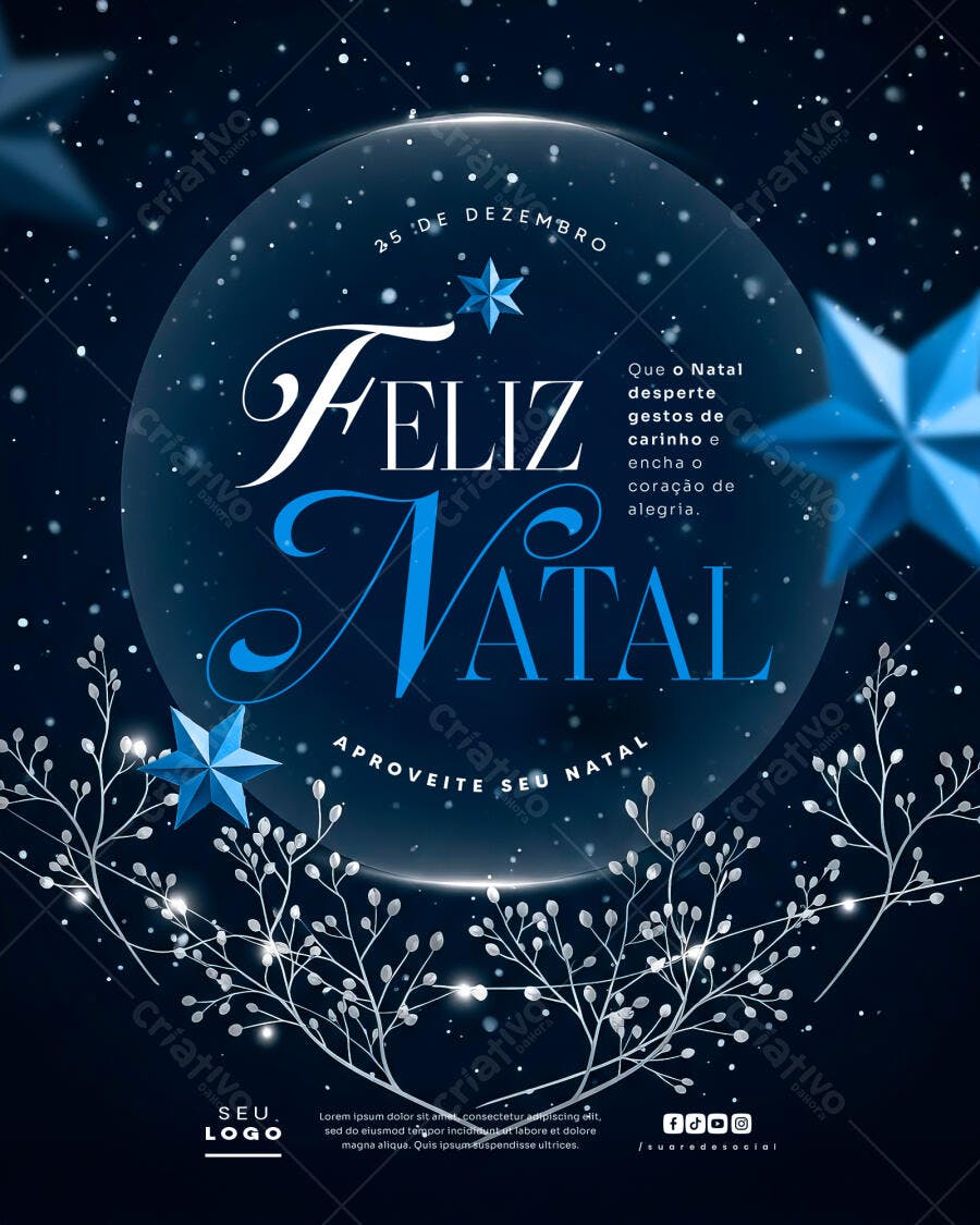 Flyer Digital Feliz Natal Azul Elegante PSD Editável