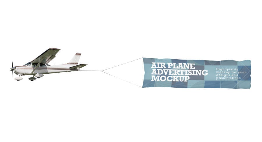 Mockup de Banner Aéreo Publicitário com Avião Monomotor Realista