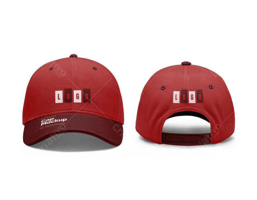 Mockup de Boné de Beisebol Vermelho com Vistas Frontal e Traseira Realistas