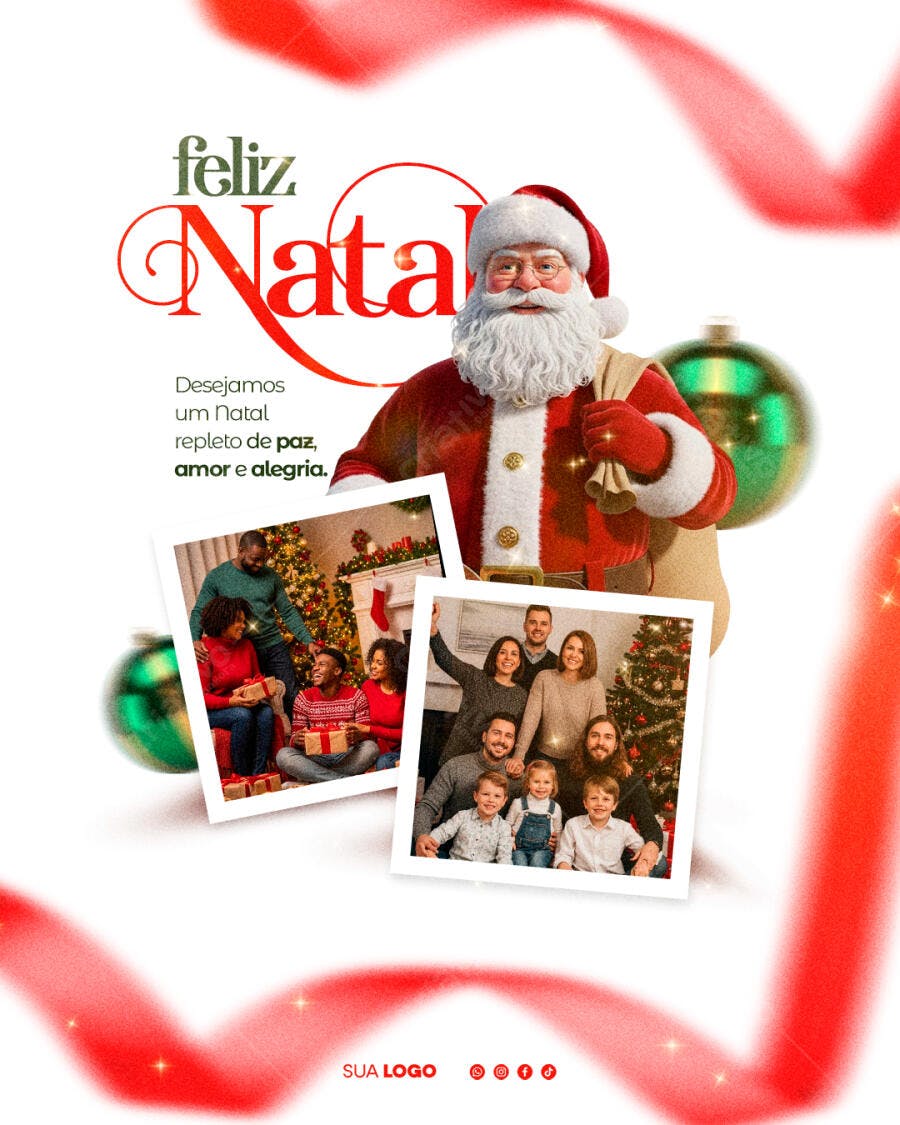 Flyer Natalino com Papai Noel e Famílias PSD Editável
