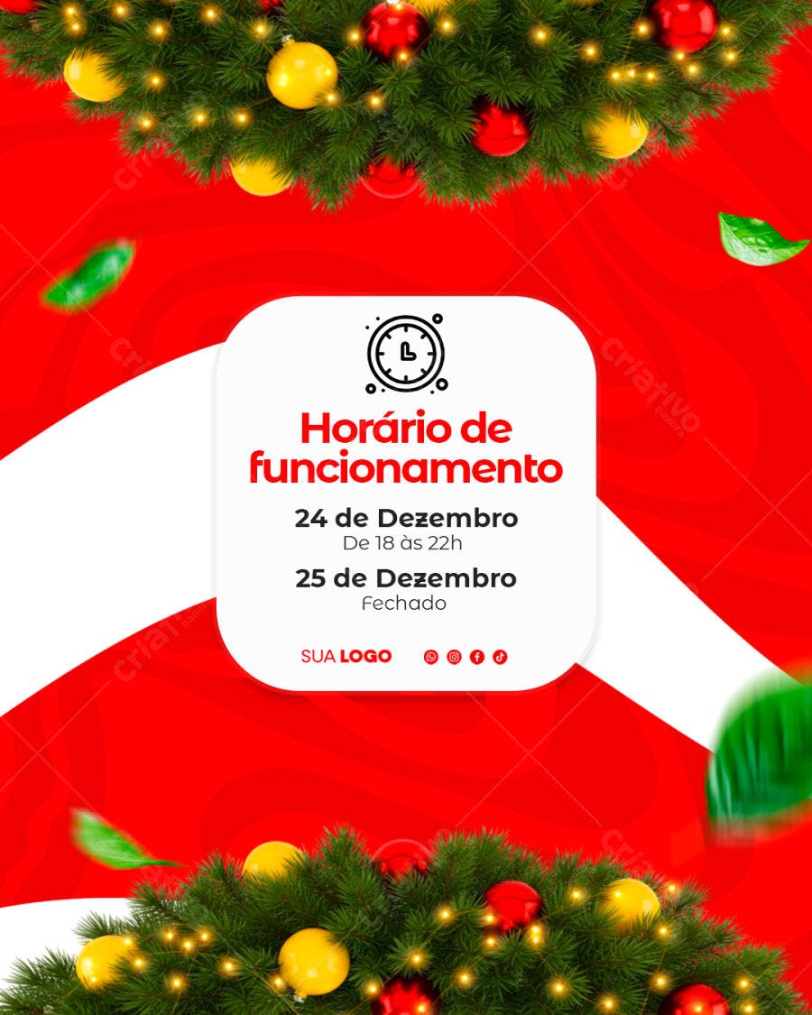 Flyer Horário de Funcionamento Natal 24 e 25 Dezembro PSD Editável