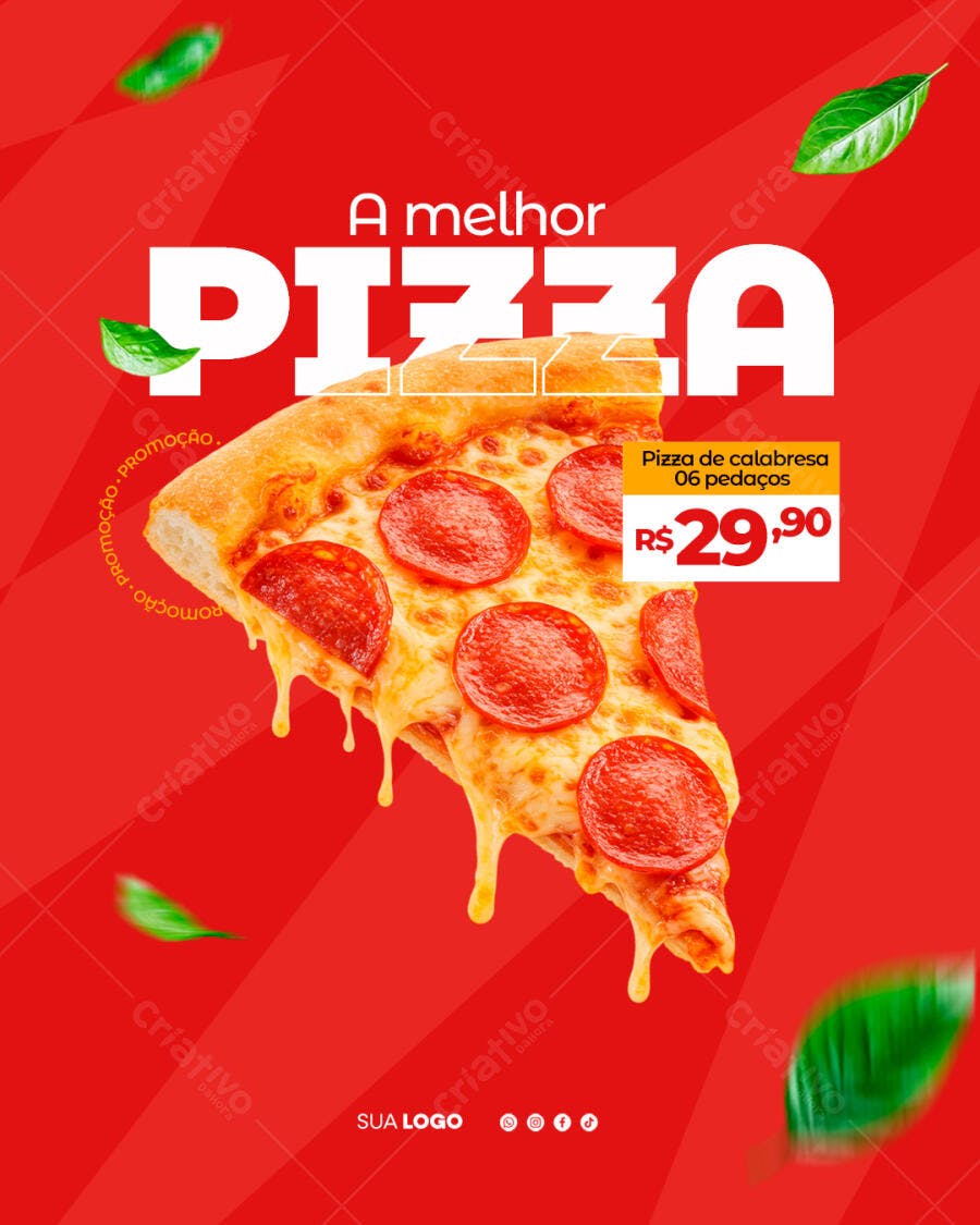 Post para Redes Sociais Promoção Pizza de Calabresa R$ 29,90 PSD Editável