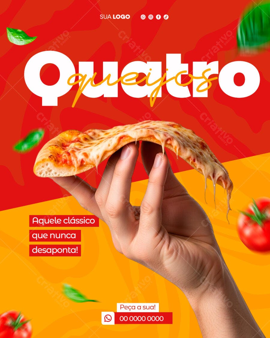 Flyer de Pizza Quatro Queijos Clássico PSD Editável