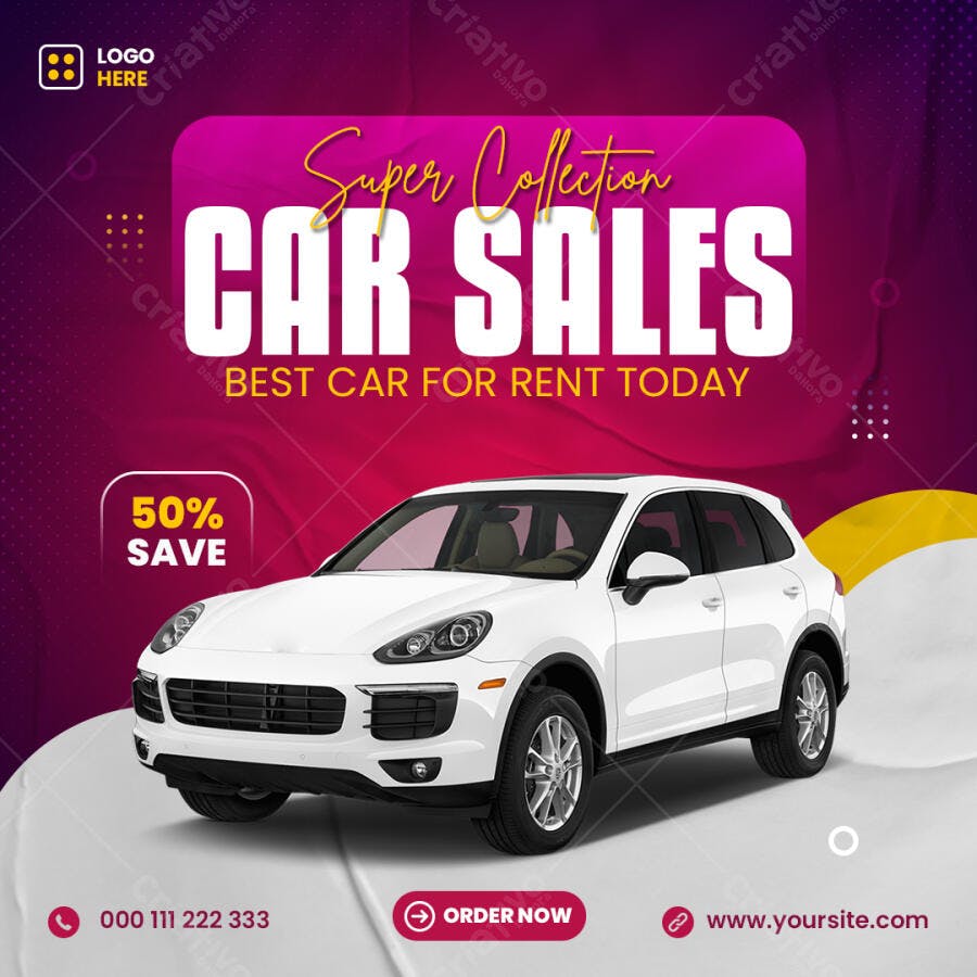 Flyer Venda e Aluguel de Carros Super Collection 50% Off PSD Editável