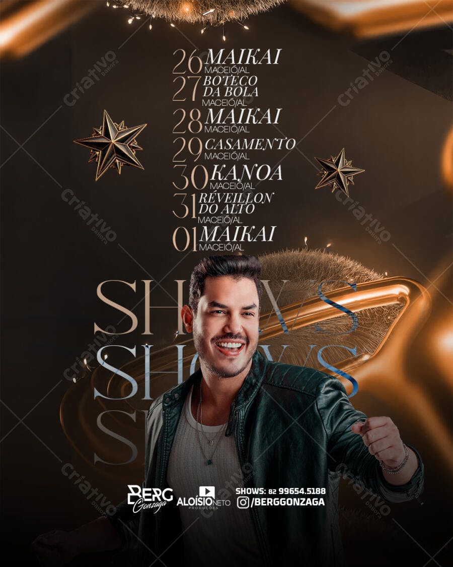Flyer Shows e Réveillon do Alto com Berg Gonzaga PSD Editável