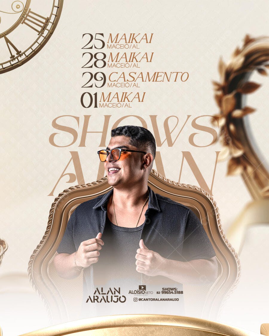 Flyer de Shows Alan Araujo Agenda de Eventos e Casamento PSD Editável