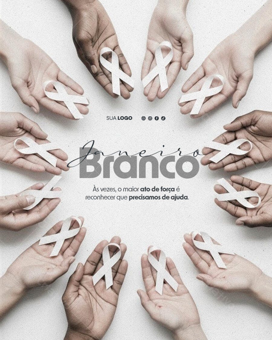 Flyer Janeiro Branco Conscientização Saúde Mental PSD Editável