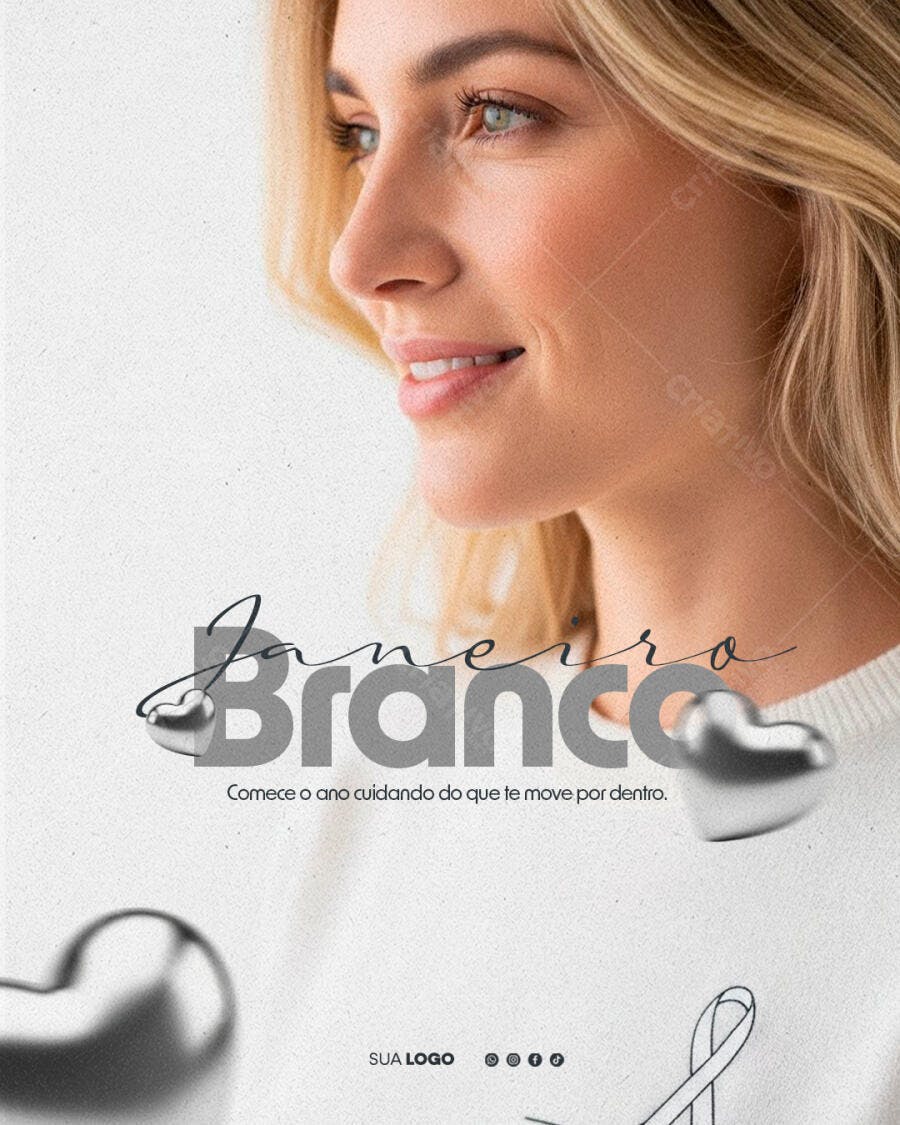 Post para Redes Sociais Janeiro Branco Mulher Saúde Mental PSD Editável