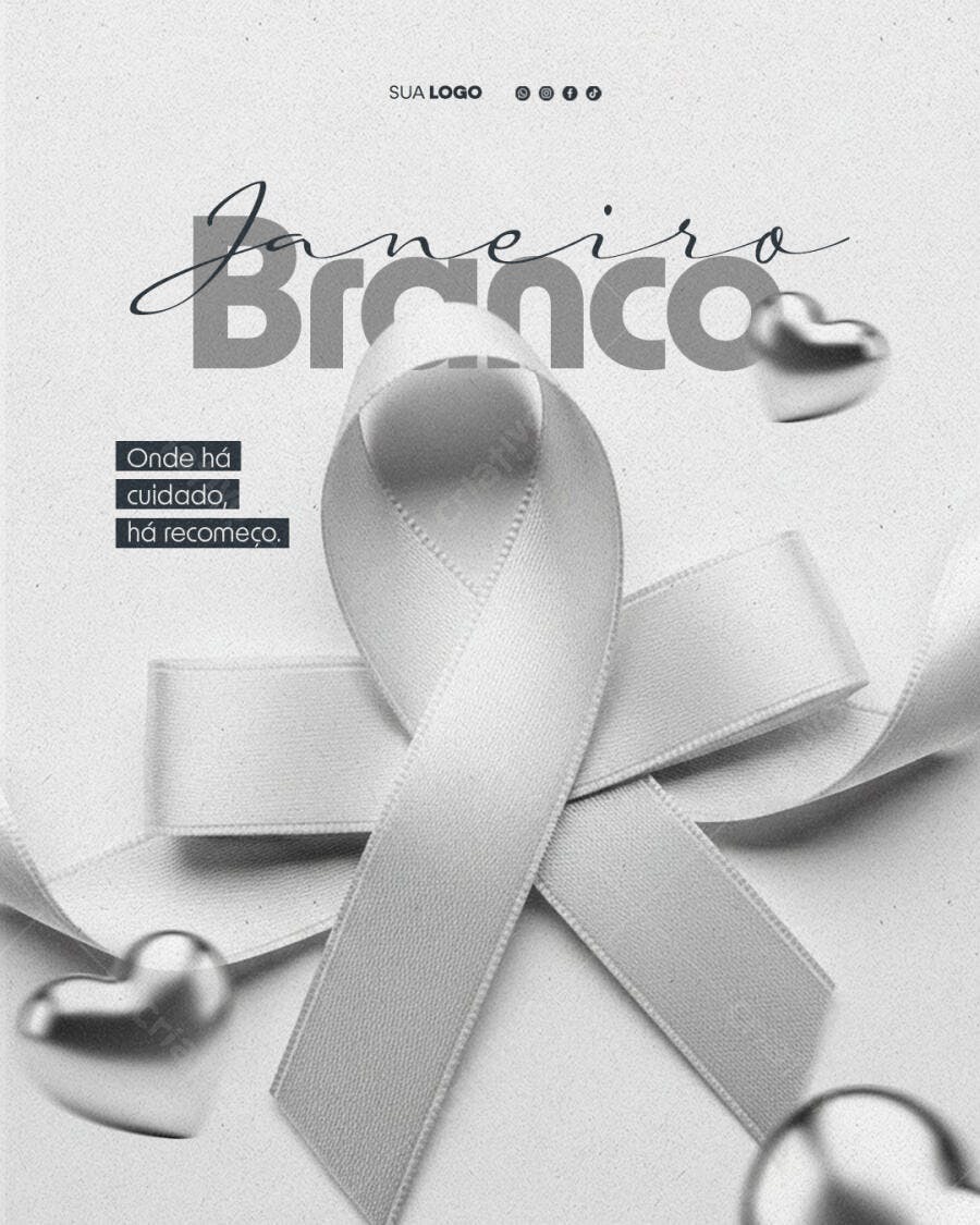 Flyer Janeiro Branco Conscientização Saúde Mental PSD Editável