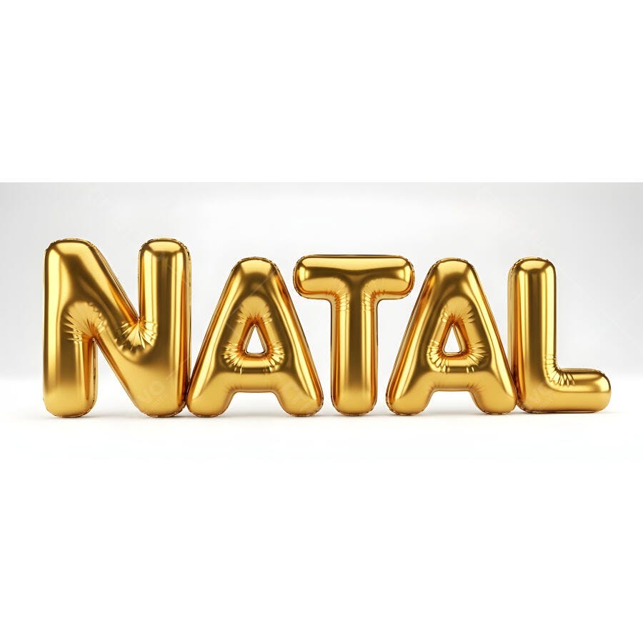 Letras balão douradas Natal em fundo branco
