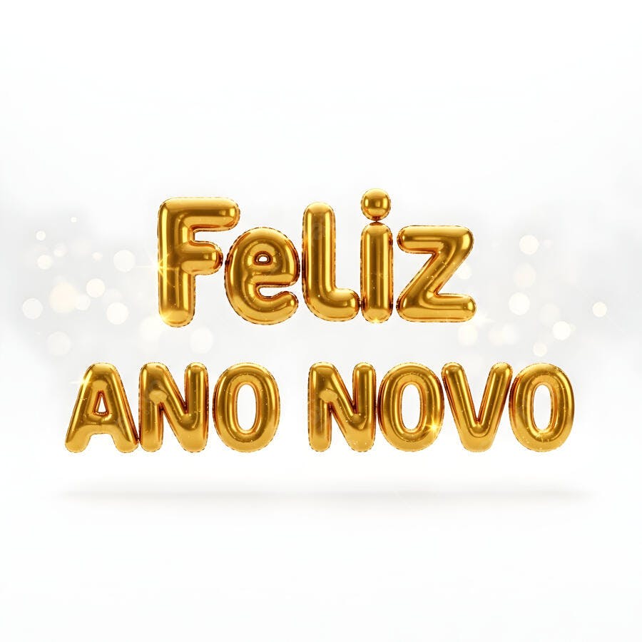 Balões dourados Feliz Ano Novo em fundo branco festivo