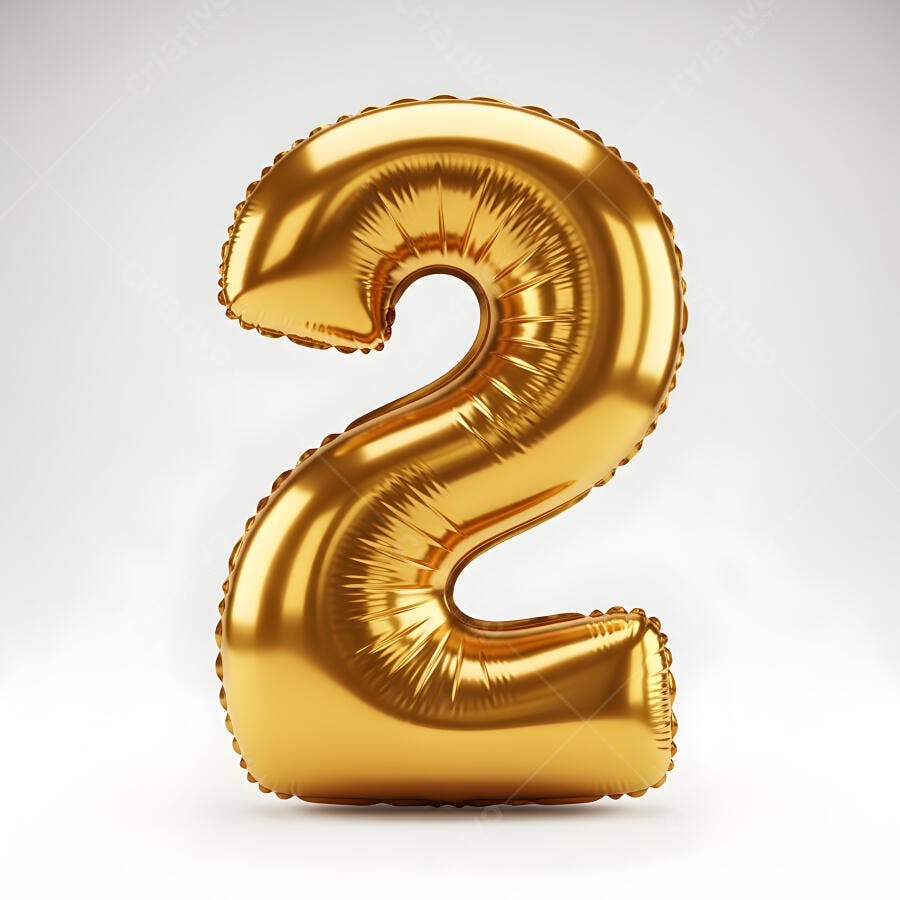 Balão dourado número 2 brilhante para celebração ou aniversário de dois anos
