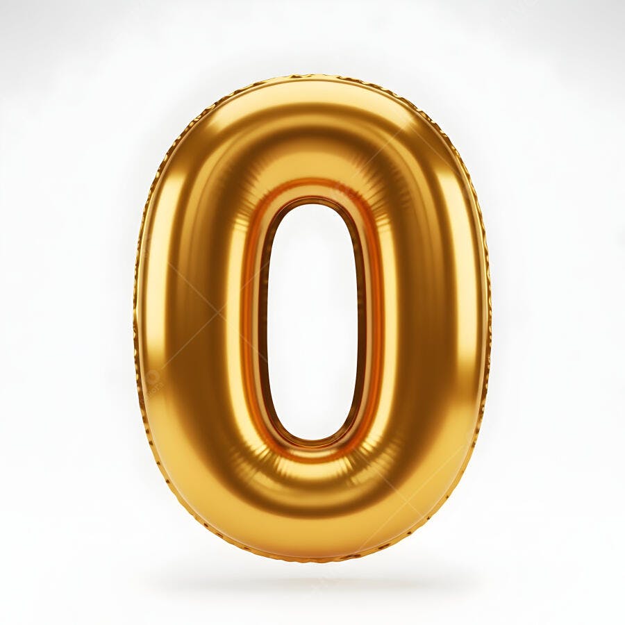 Balão dourado metálico número zero em fundo branco para celebração