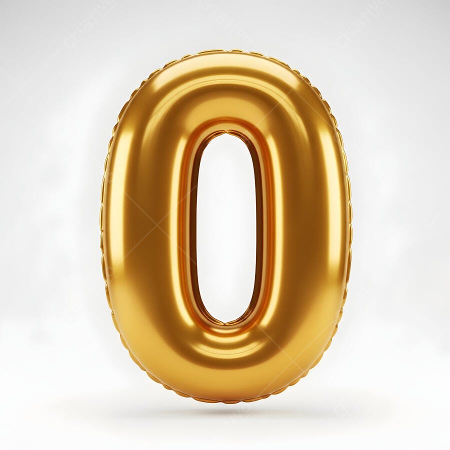 Balão dourado metálico número zero isolado em fundo branco