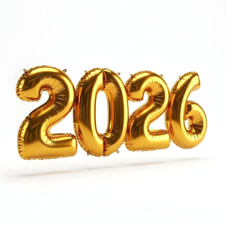 2026 em balões dourados metálicos brilhantes para celebrações futuras