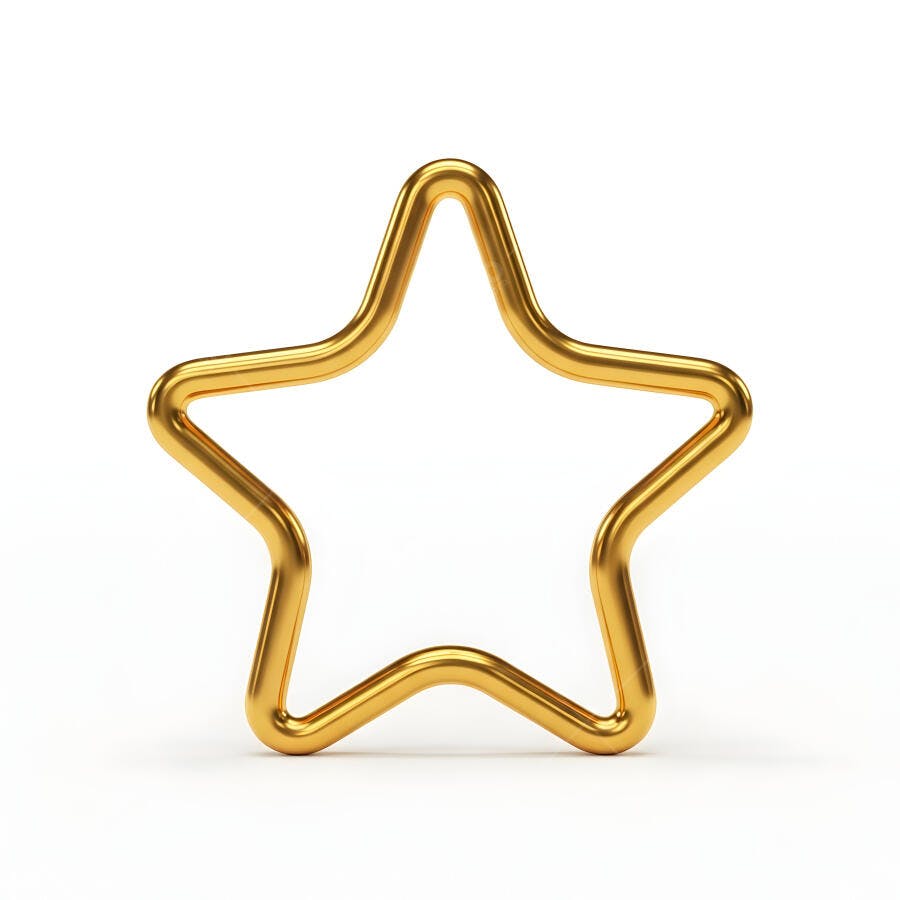 Estrela dourada vazada 3D símbolo de sucesso e qualidade em fundo branco