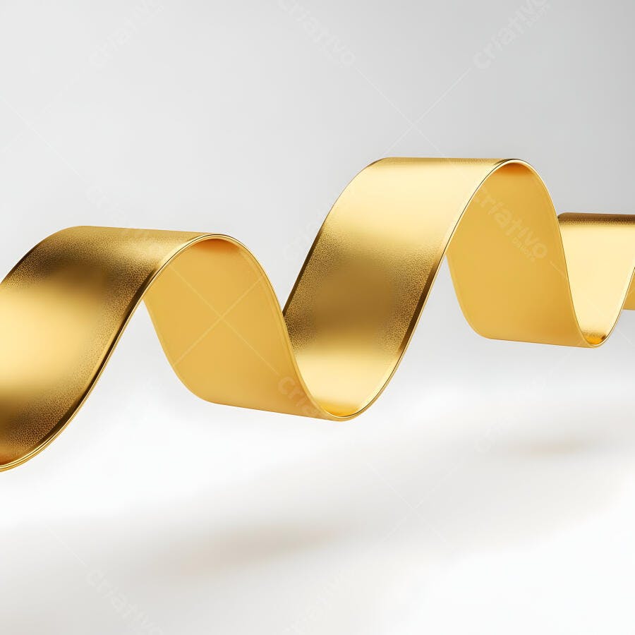 Fita dourada ondulada abstrata em fundo branco minimalista
