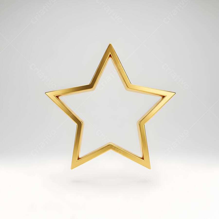 Estrela dourada tridimensional vazada em fundo branco minimalista
