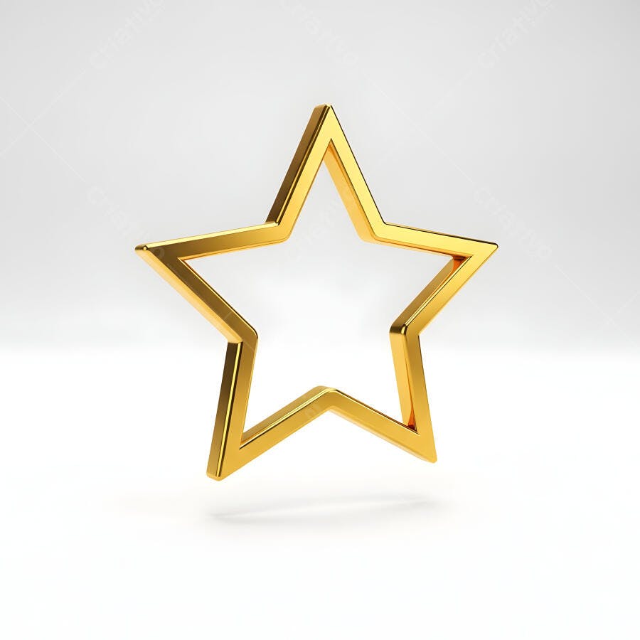 Estrela dourada vazada 3D brilhante em fundo branco minimalista