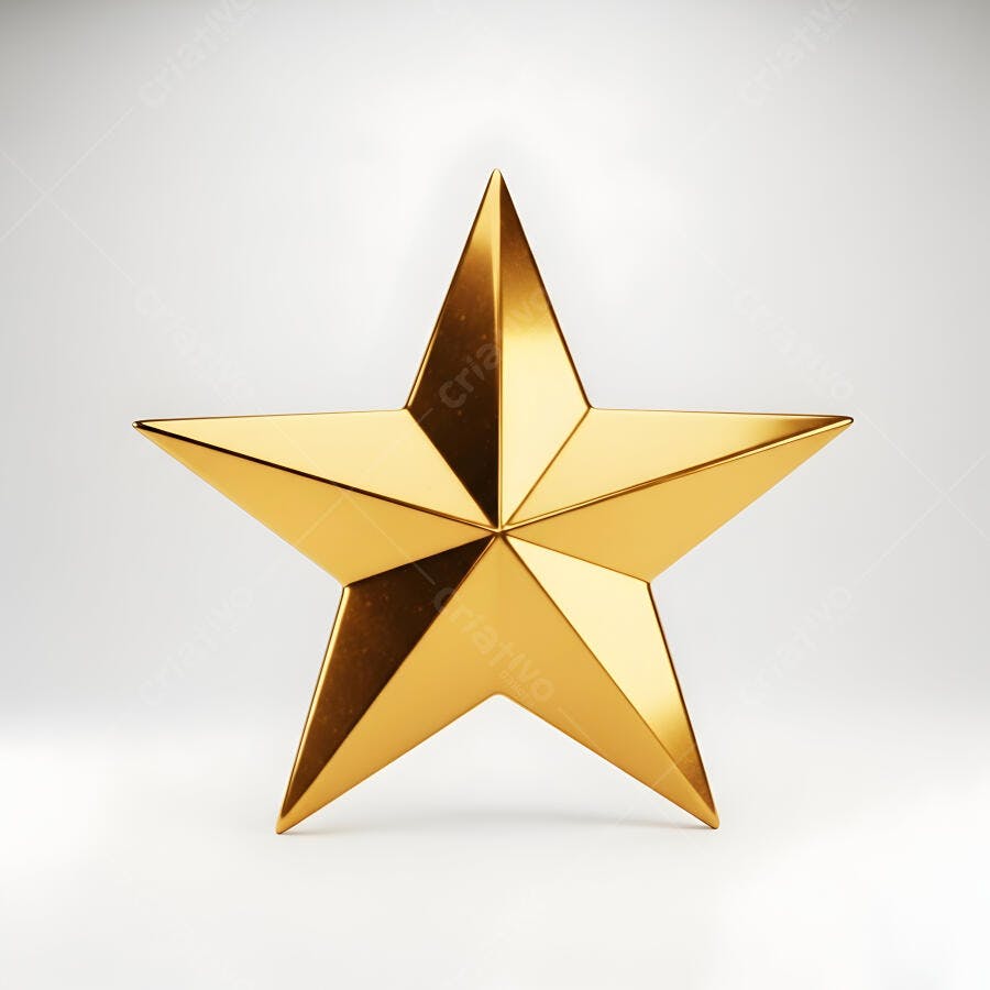Estrela dourada brilhante 3D isolada sobre fundo branco minimalista