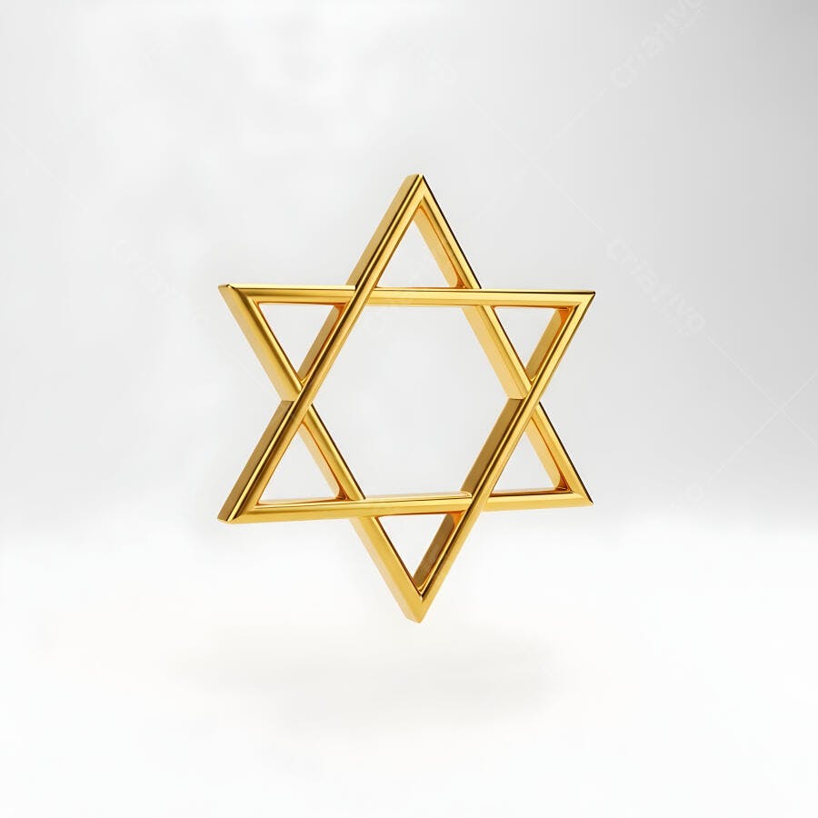 Estrela de Davi dourada 3D símbolo judaico em fundo branco