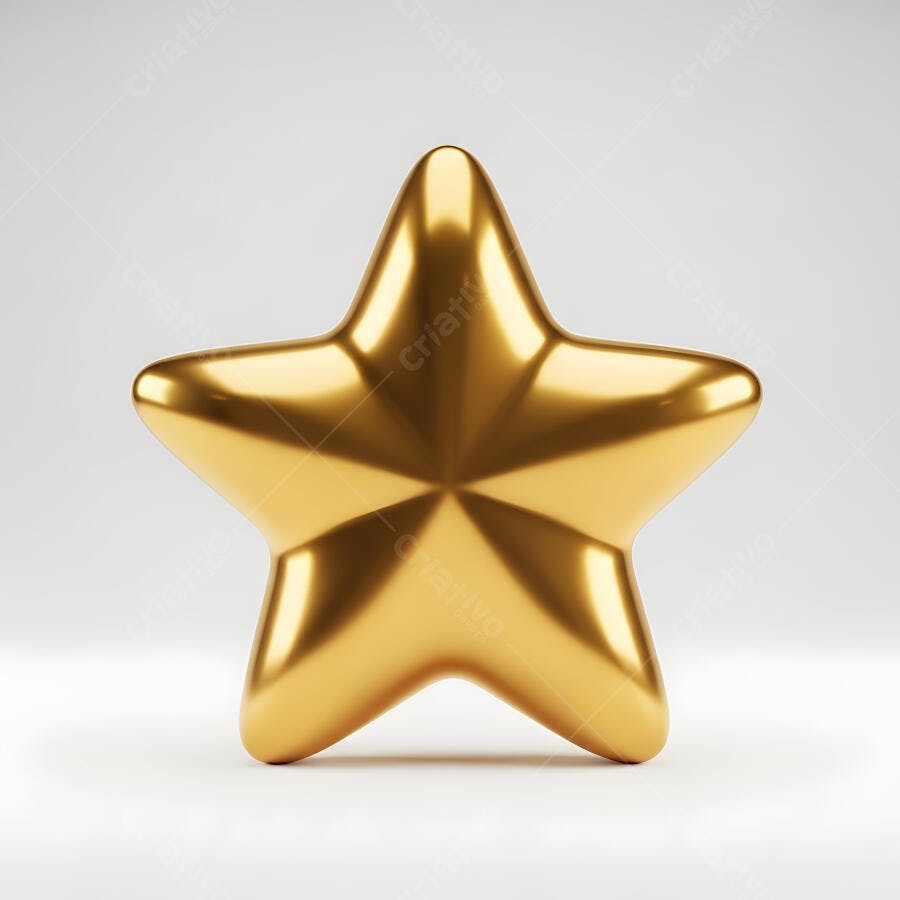 Estrela dourada 3D brilhante isolada em fundo branco minimalista