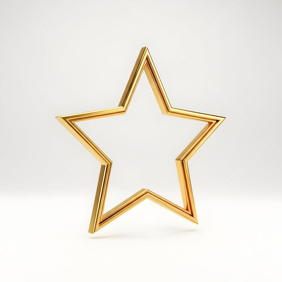 Estrela dourada contorno 3D brilhante em fundo branco