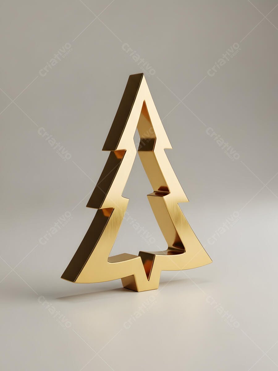 Árvore de Natal dourada contorno 3D moderno minimalista para celebração festiva