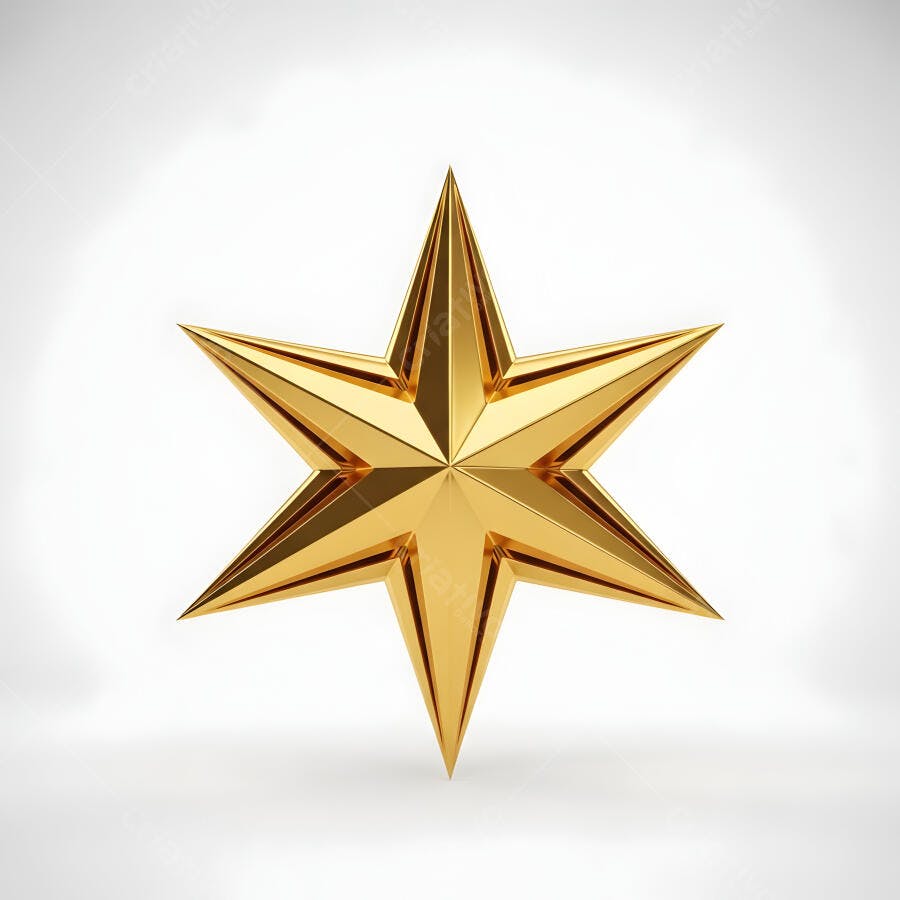 Estrela dourada de seis pontas brilho metálico fundo branco