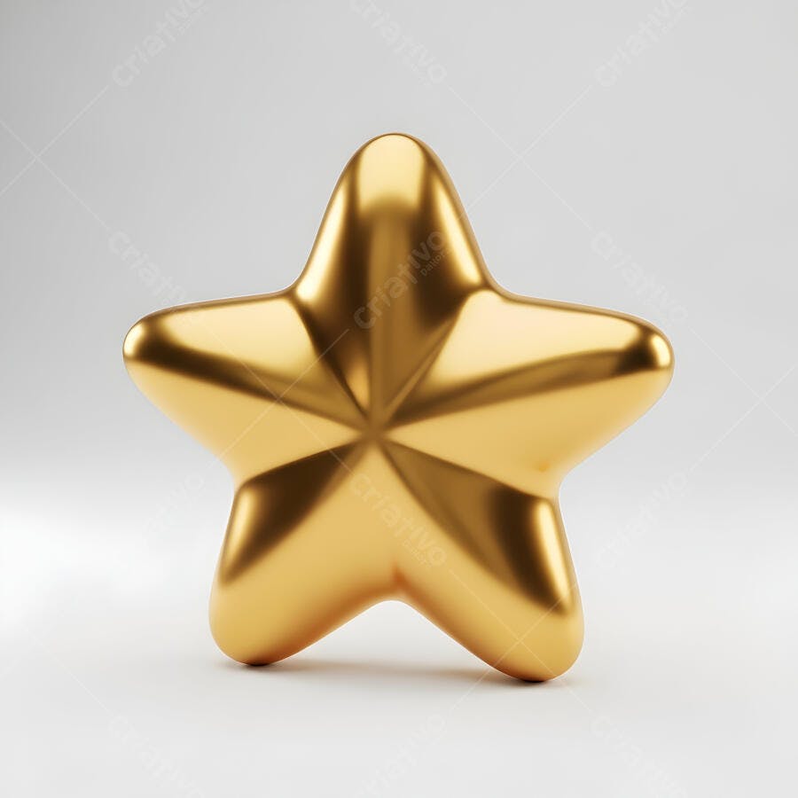 Estrela dourada 3D brilhante em fundo branco minimalista