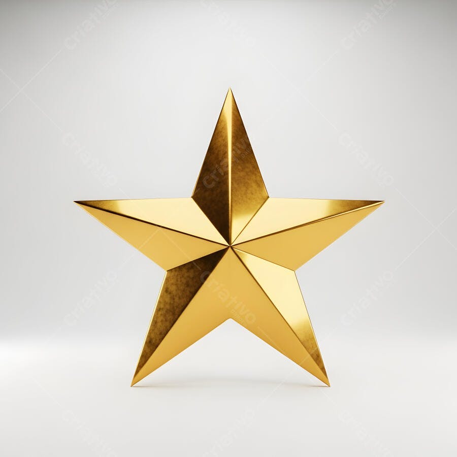Estrela dourada 3D brilhante sobre fundo branco minimalista