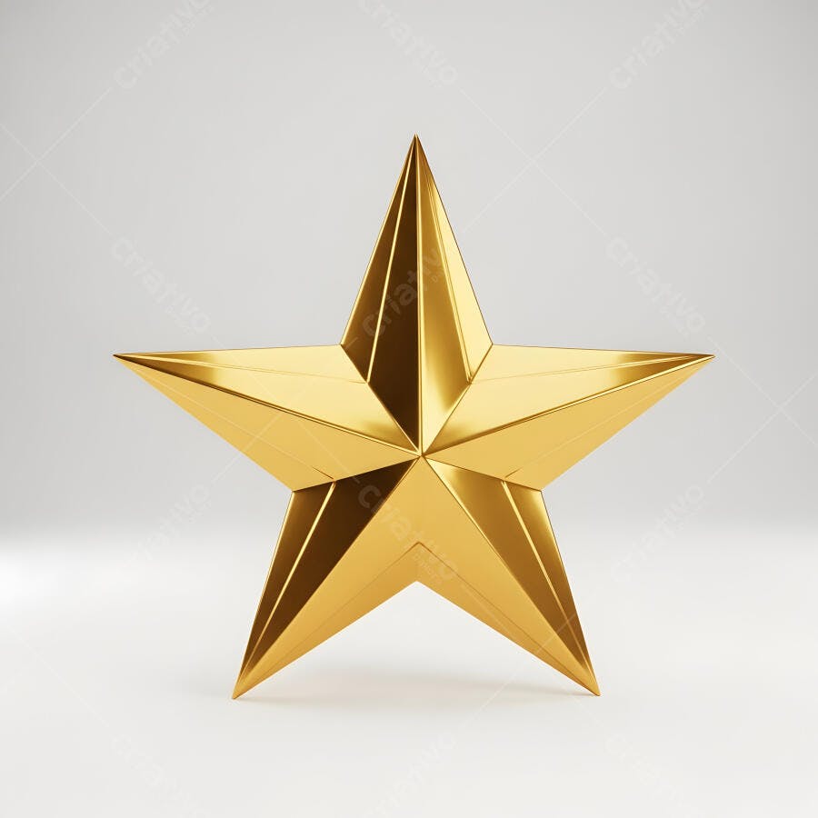 Estrela dourada 3D com brilho metálico fundo branco