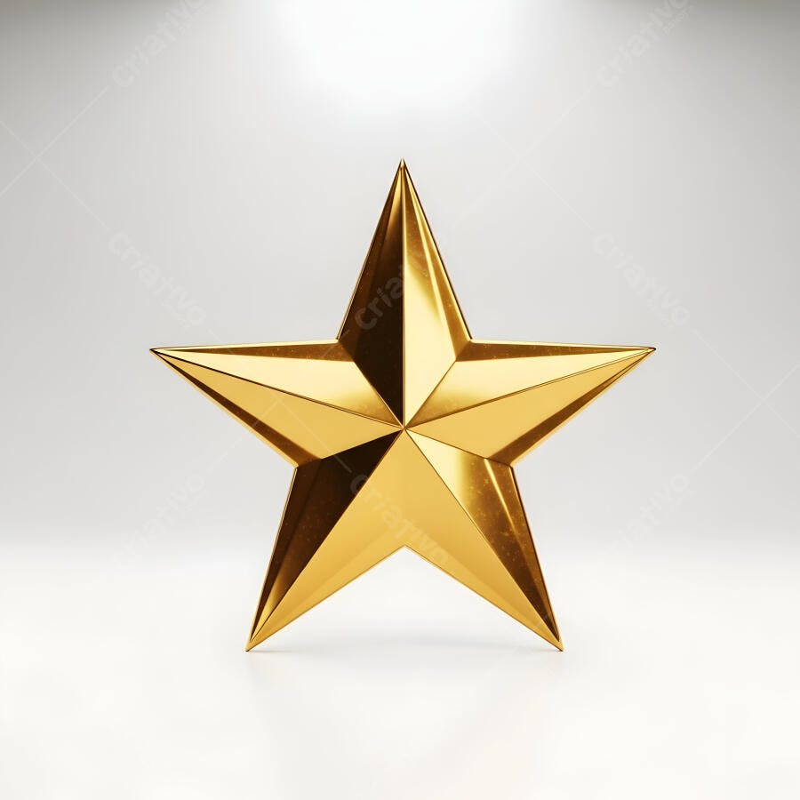 Estrela dourada brilhante 3D isolada em fundo branco minimalista