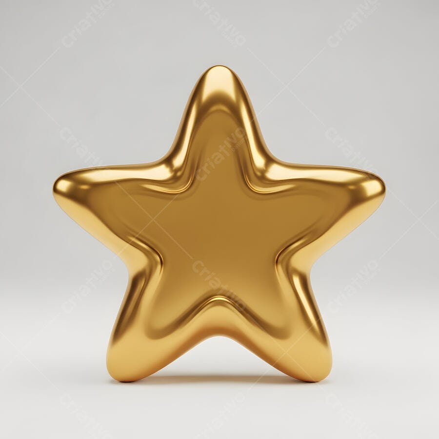 Estrela dourada brilhante 3D com superfície lisa em fundo claro