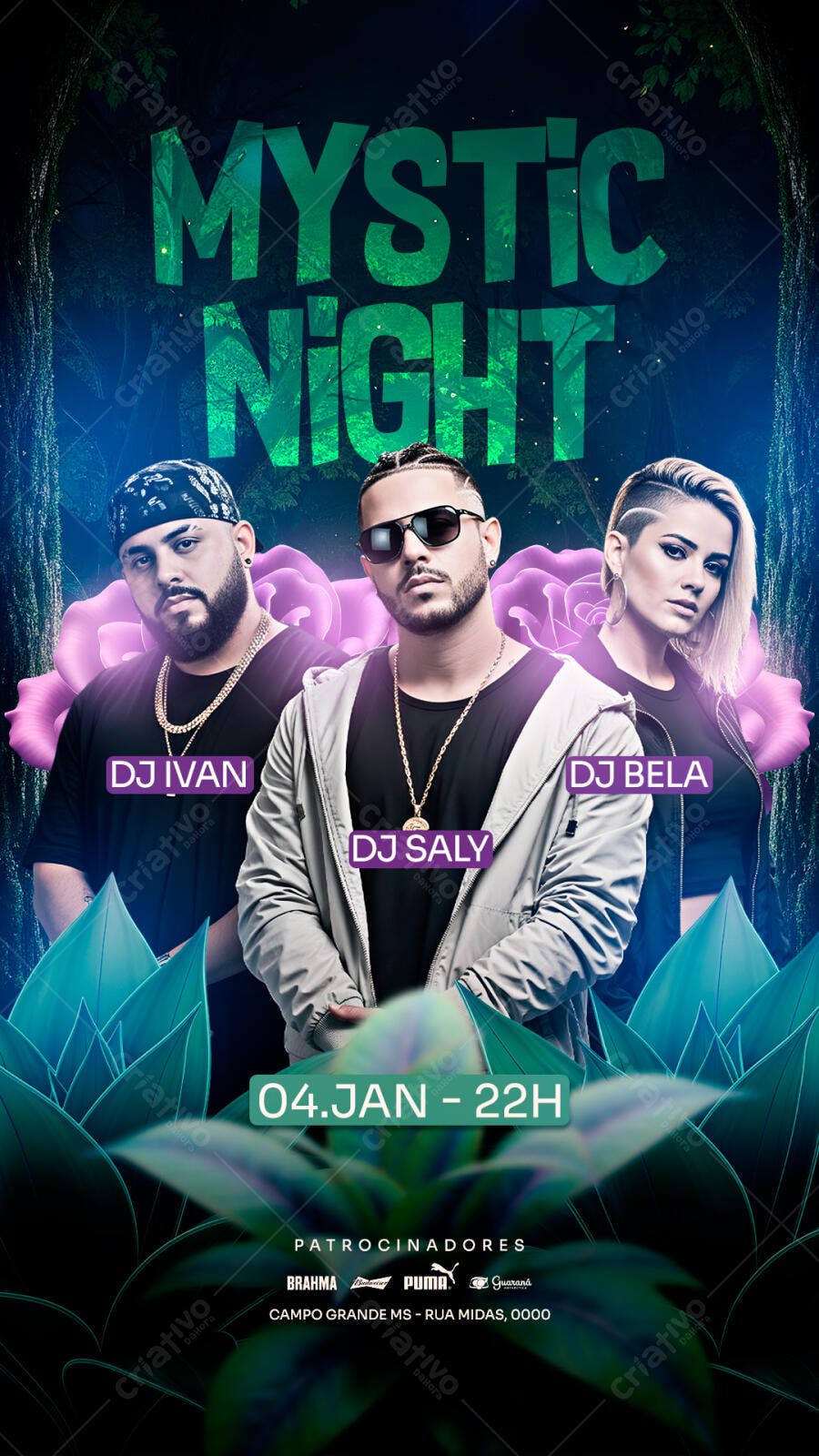 Flyer Festa Mystic Night com DJS Ivan Saly Bela PSD Editável