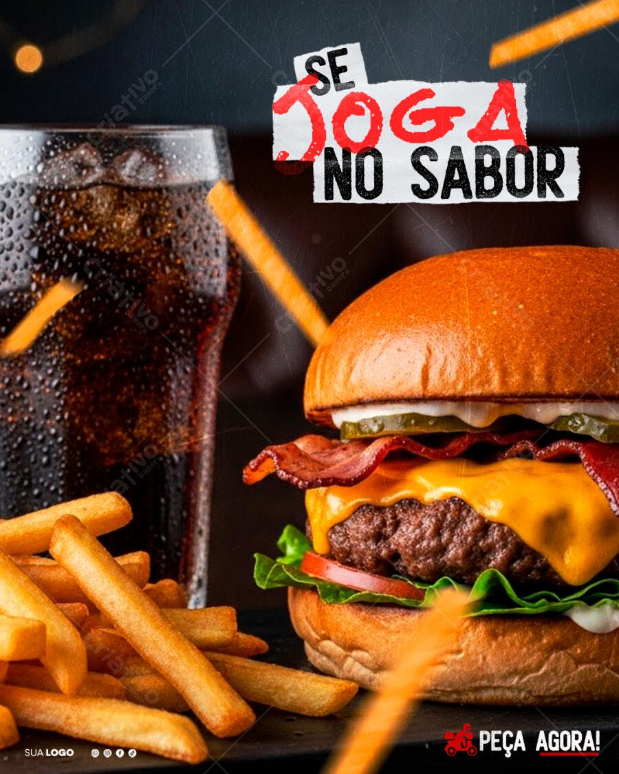 Flyer 'Se Joga no Sabor' Hamburguer e Batata Frita PSD Editável