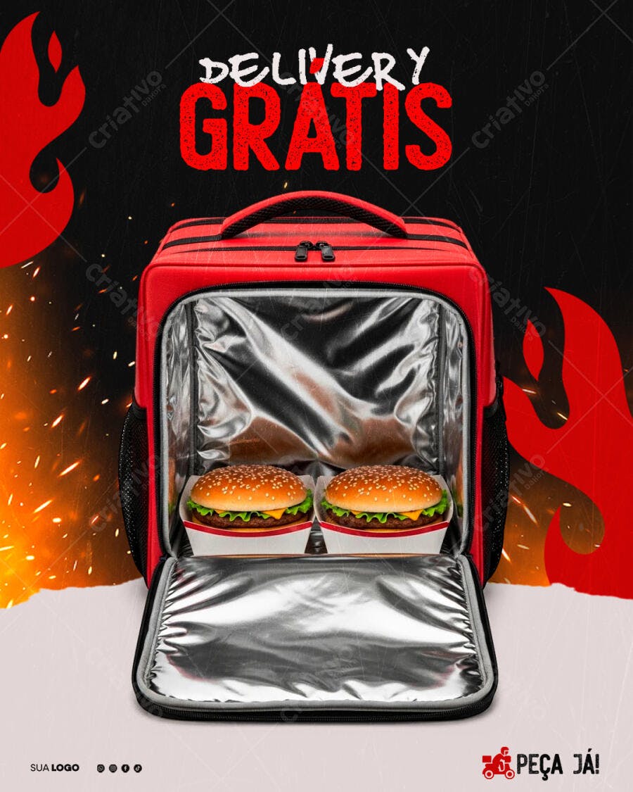 Flyer Promoção Hamburguer Delivery Grátis PSD Editável