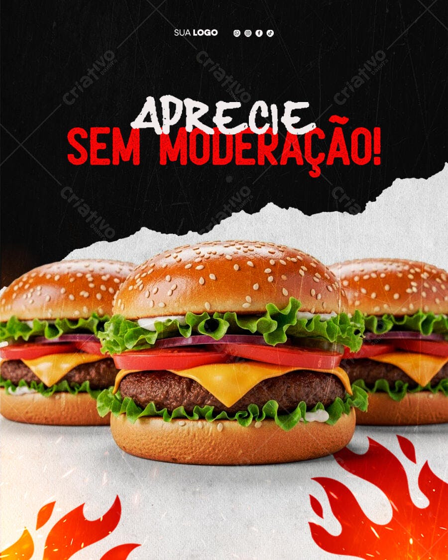 Flyer de Hambúrguer Aprecie Sem Moderação PSD Editável