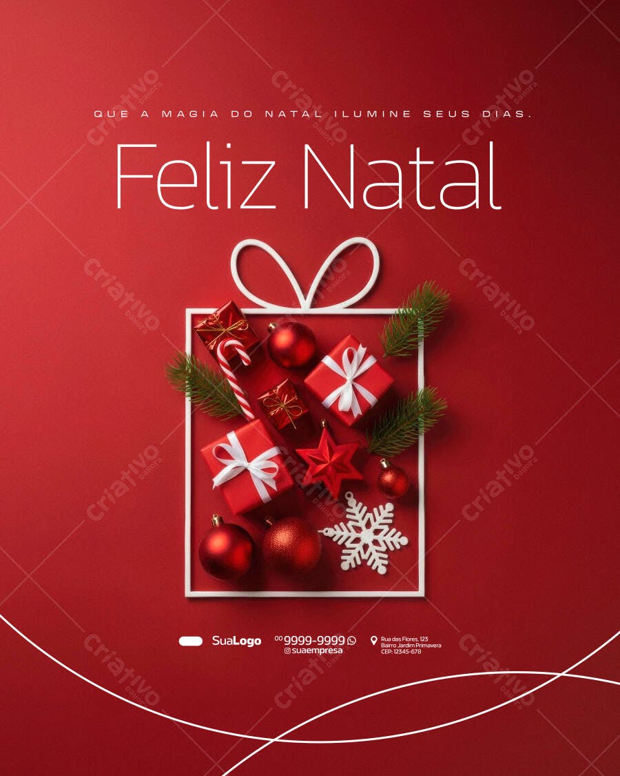Flyer Feliz Natal com Enfeites Vermelhos PSD Editável