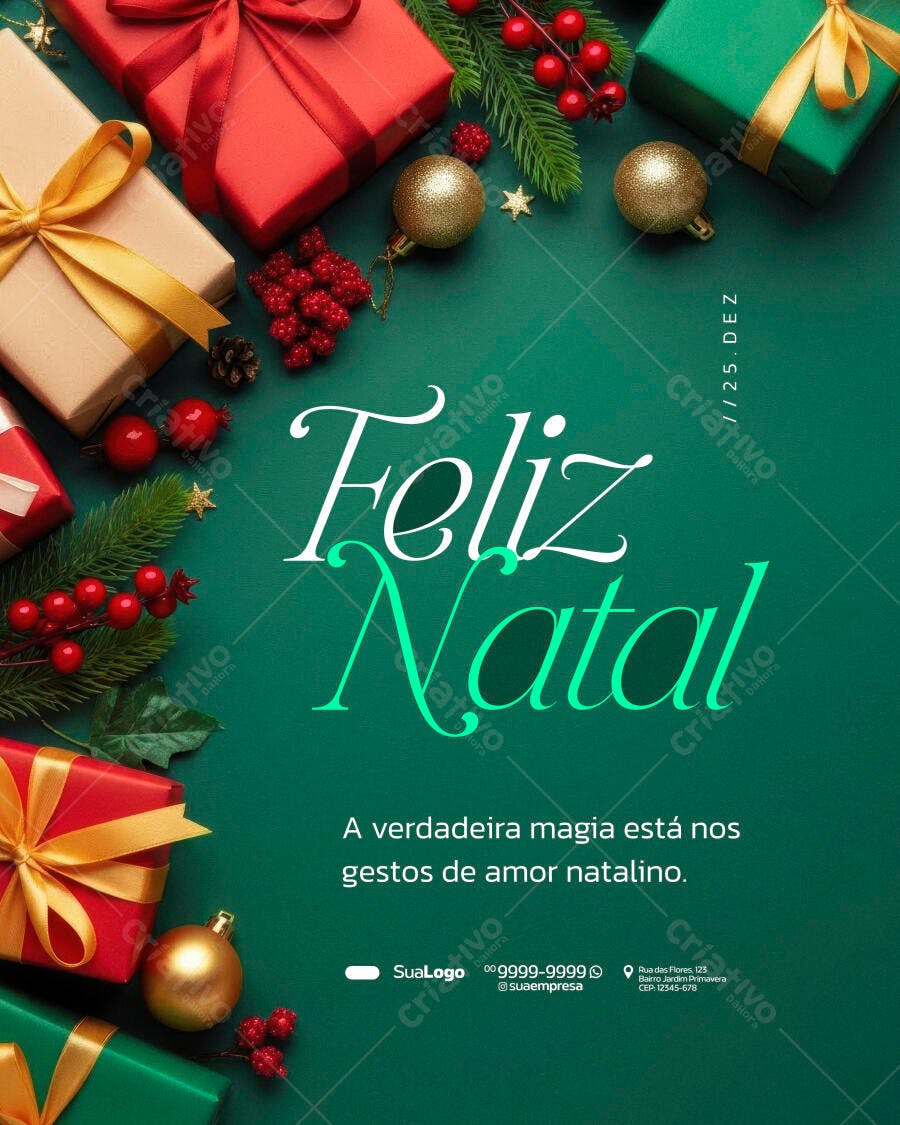 Post para Redes Sociais Feliz Natal com Presentes PSD Editável