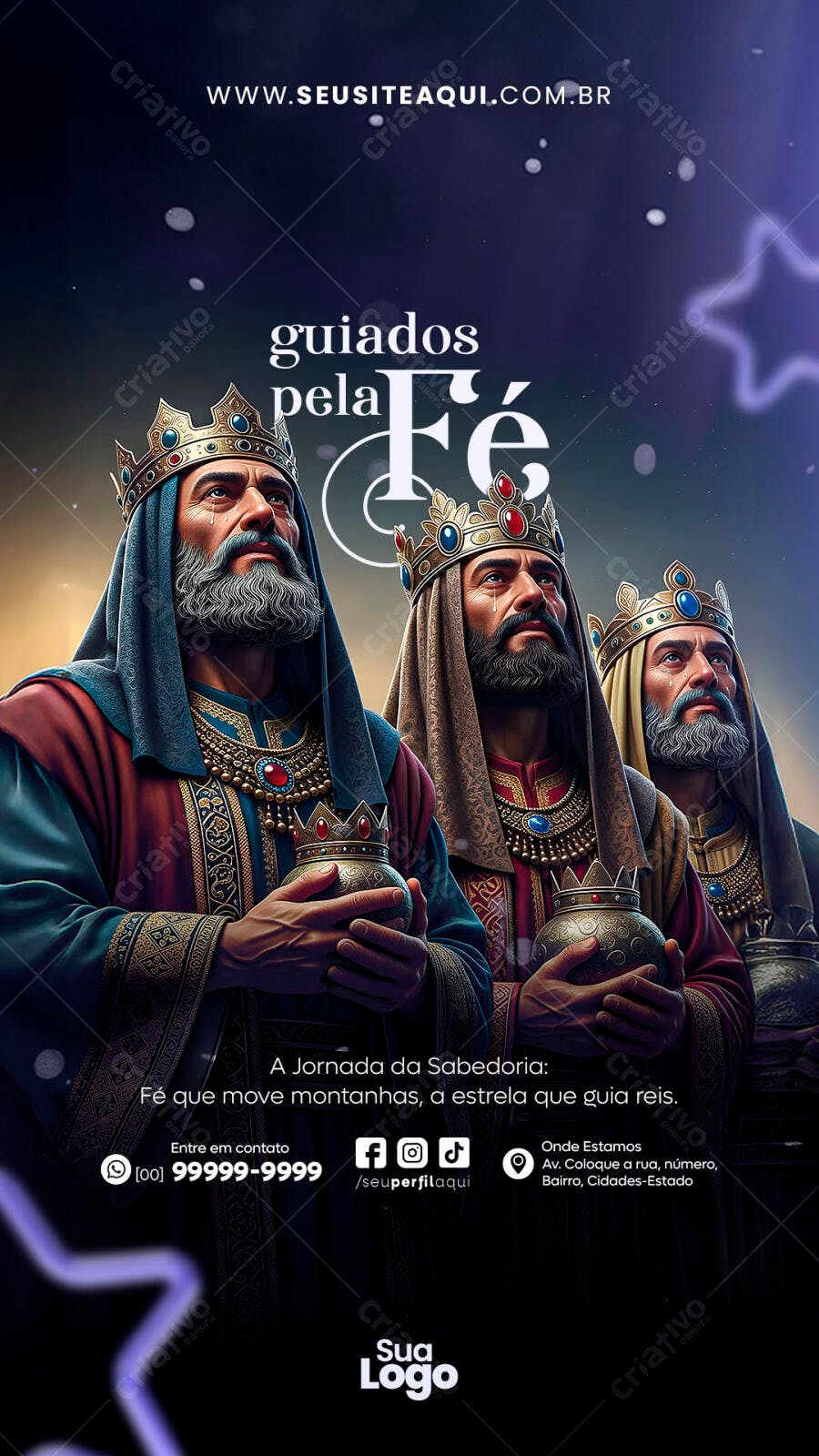 Flyer Três Reis Magos Guiados pela Fé PSD Editável