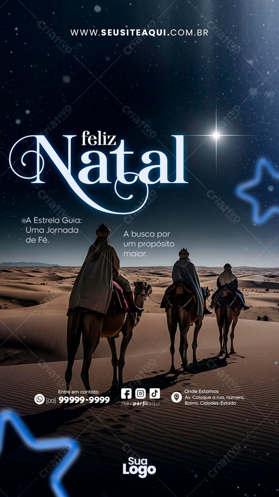 Post de Instagram Feliz Natal Reis Magos Estrela Guia PSD Editável